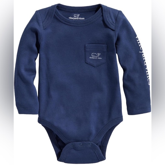 Vineyard Vines Other - Vineyard Vines Navy 6-12 Months Baby Infant Graphic Logo Pocket Onesie Bodysuit